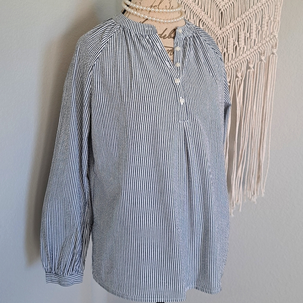 100% Cotton Long Sleeve Striped Blouse